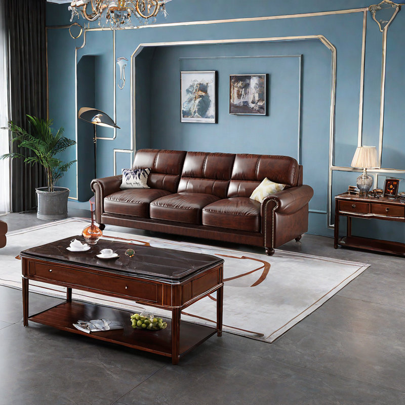 European retro country leather sofa