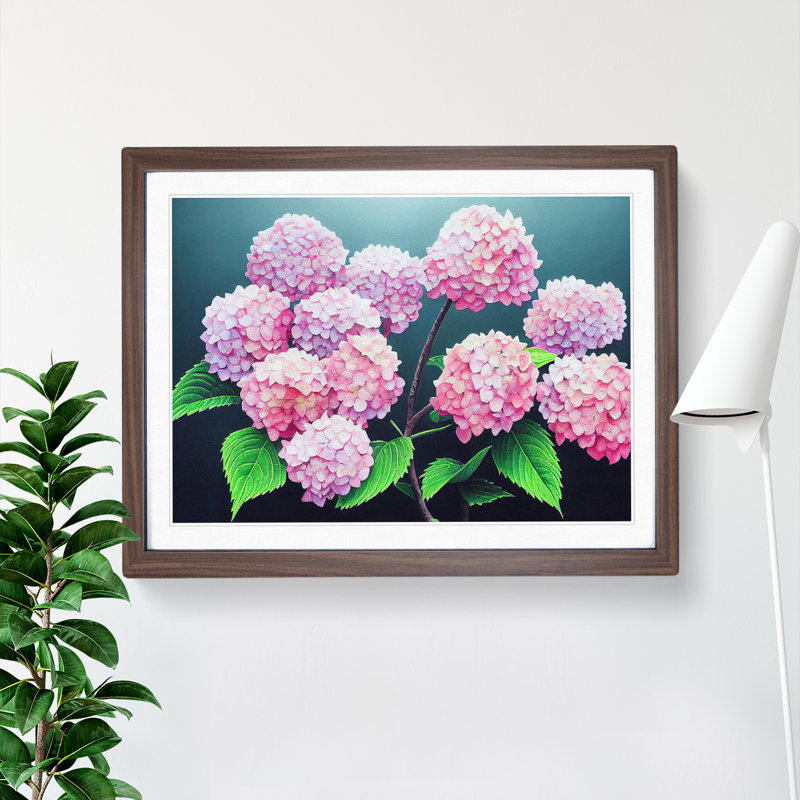 Hydrangea Flower View Vol.5 1 Piece Single Picture Frame Wall Art, 25cm H x 34cm W x 2cm D, Walnut