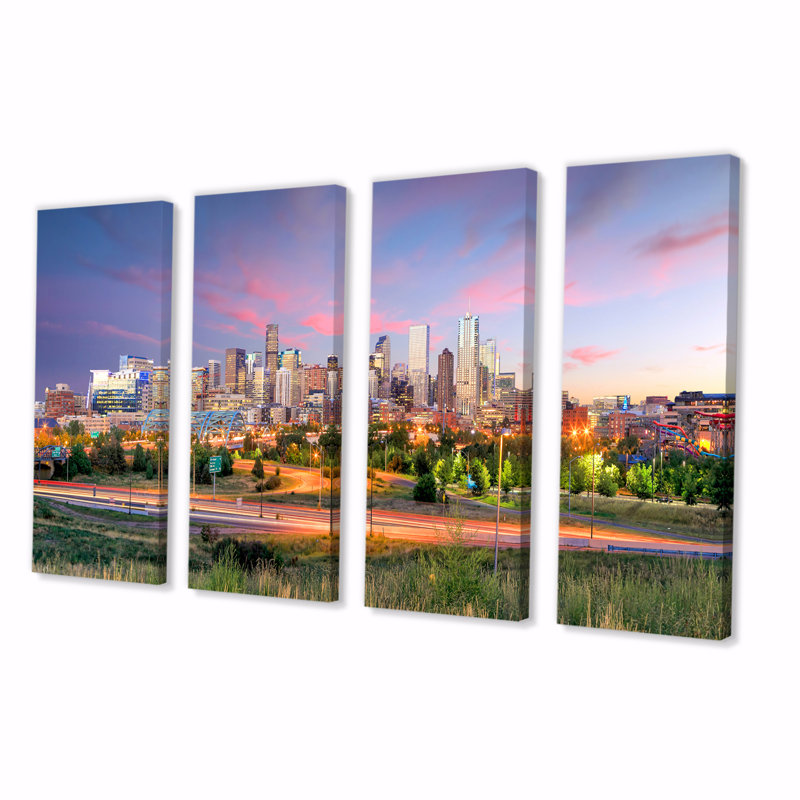 " Panorama Denver Skyline At Night " 4 - Pieces
