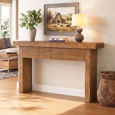 Console 63 po en bois massif avec 2 tiroirs