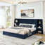 Base de lit plateforme avec rangement moderne, tête de lit en velours brillant avec bibliothèques latérales et tiroir, matelas non inclus-1061938742-1061938741