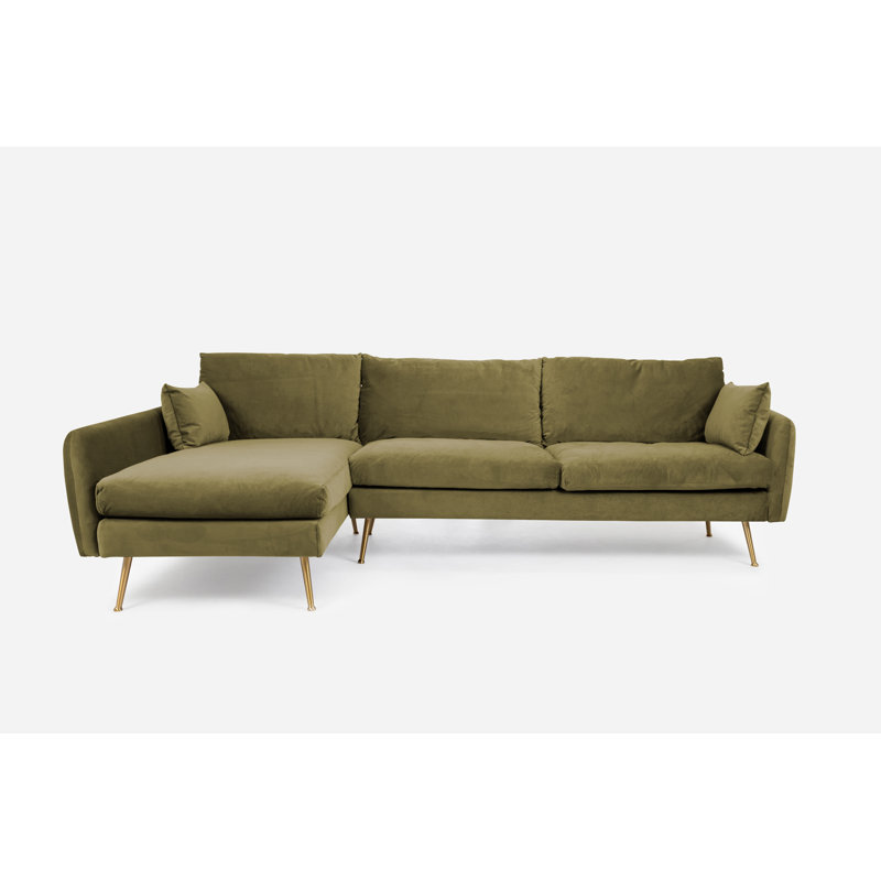 Olive Velvet Left-Facing Sectional Sofa with Gold Legs