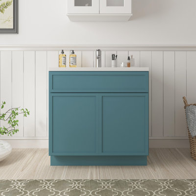 Armoire de salle de bain autoportante 33 po avec 2 portes Colton, sans comptoir, prête à assembler, vert mer Colton
