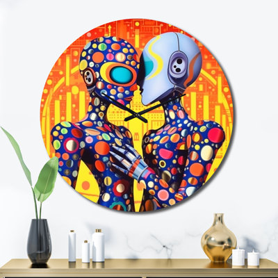 Horloge murale en métal Retro Robot Couple In Love VI