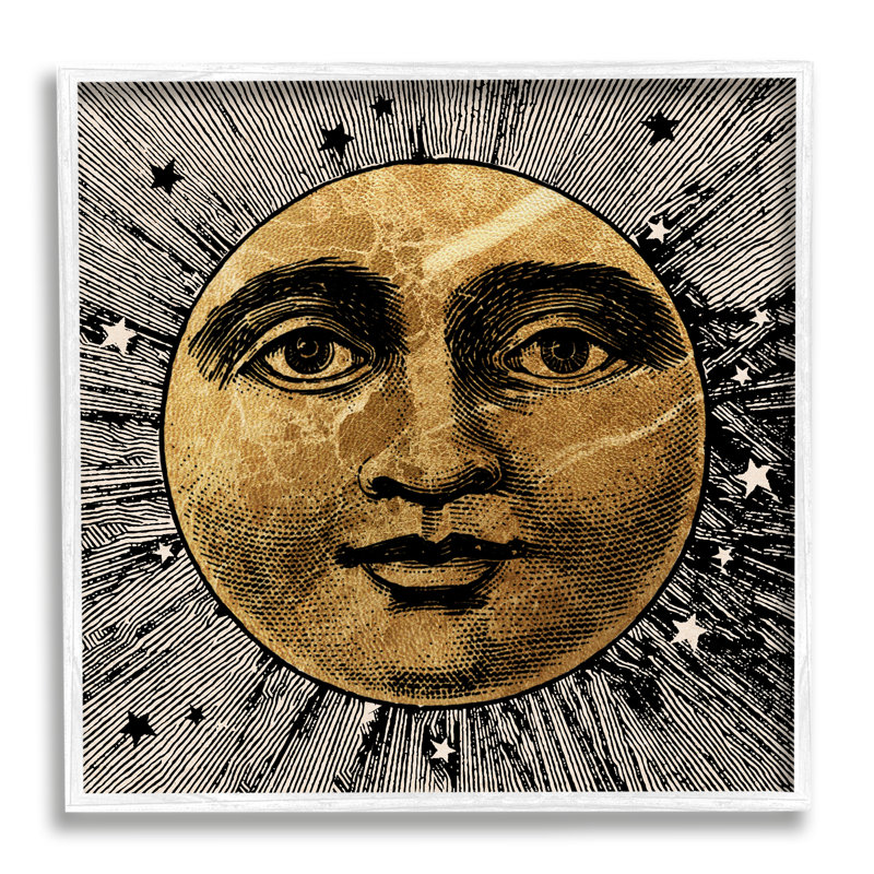 Az-287 - «Moon Face» par Lil 'Rue, Estampe numérique encadrée blanc bord de mer, H 17 po x l 17 po x P 1,5 po