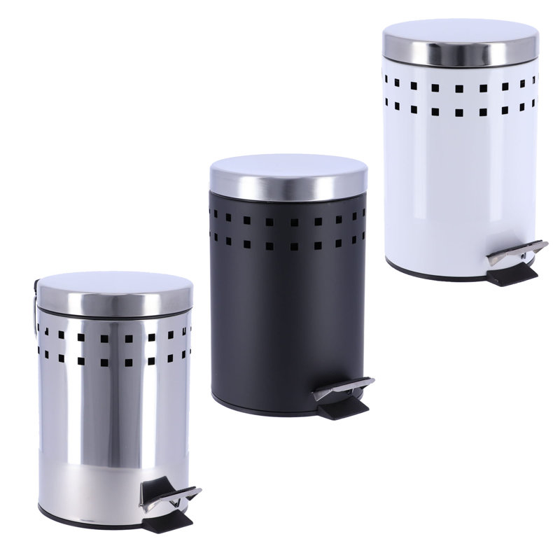 Silver Stainless Steel Round Pedal Bathroom Trash Can