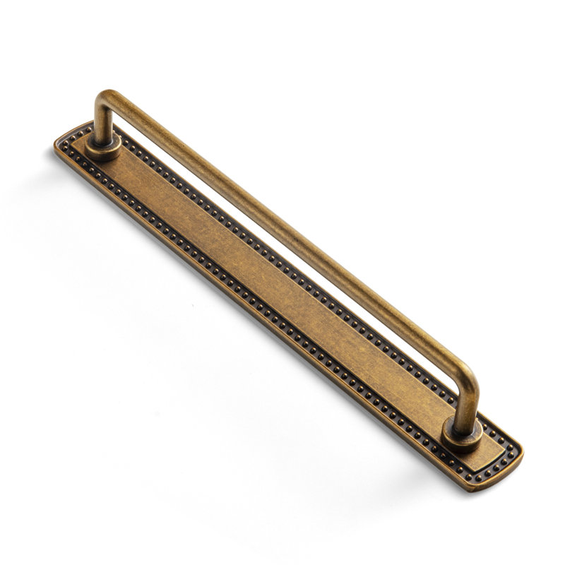 Rectangular Pull With Perforated Border For Cabinets, Antique Brass, 7 14/25"