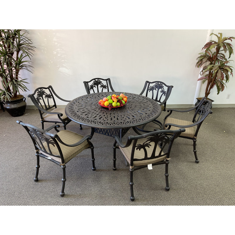 Anieya 6 - Person Patio Dining Set Umbrella Hole Included Round Table