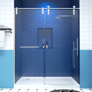 Frameless Shower Door With, Stainless Steel Single Sliding Glass Shower Door With Buffer