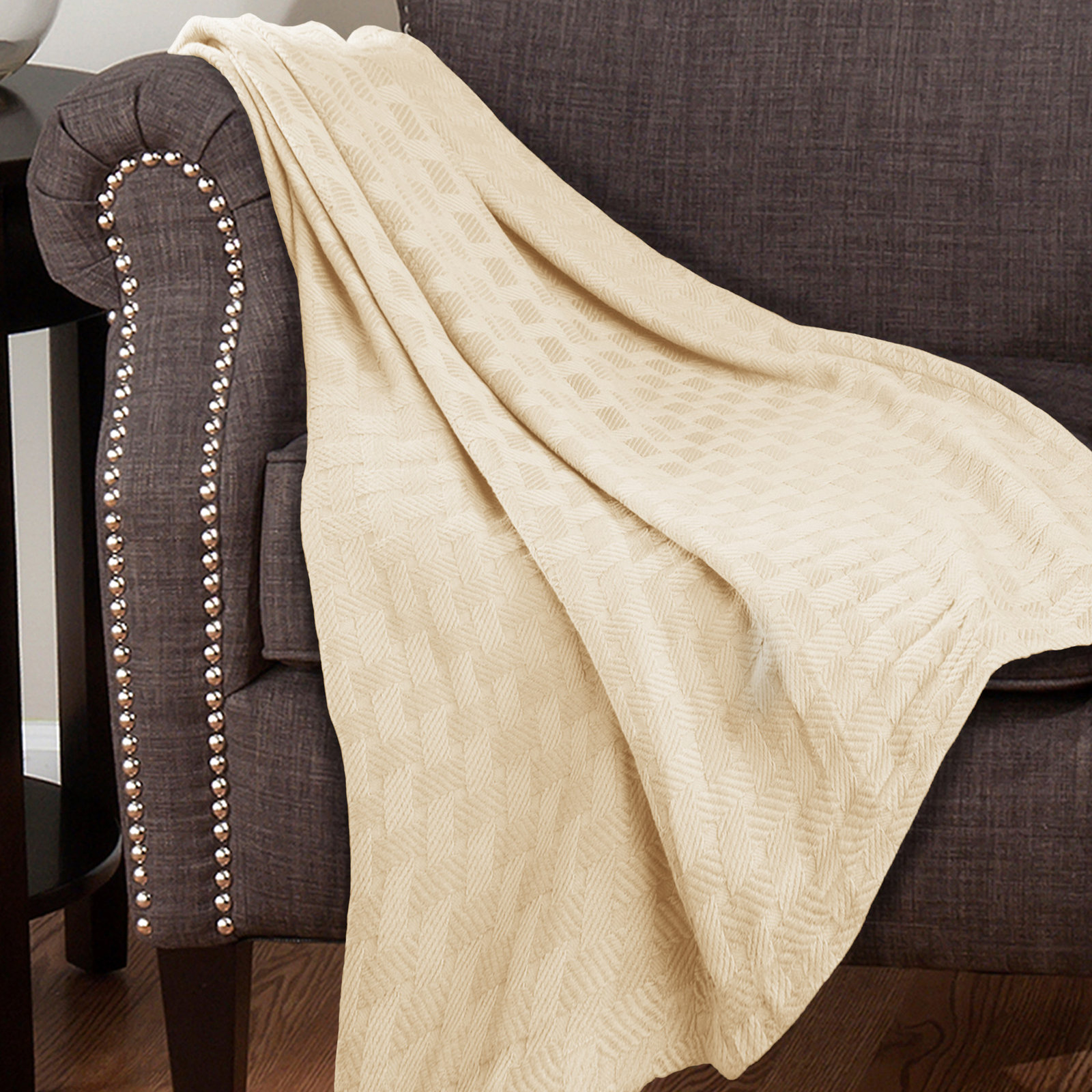 Bertie Cotton Throw Blanket, Ivory, King