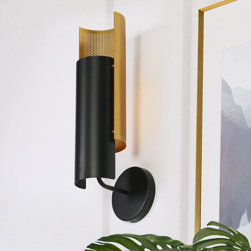 1-Light Modern Black Brass Cylinder Swing Armed Wall Sconce