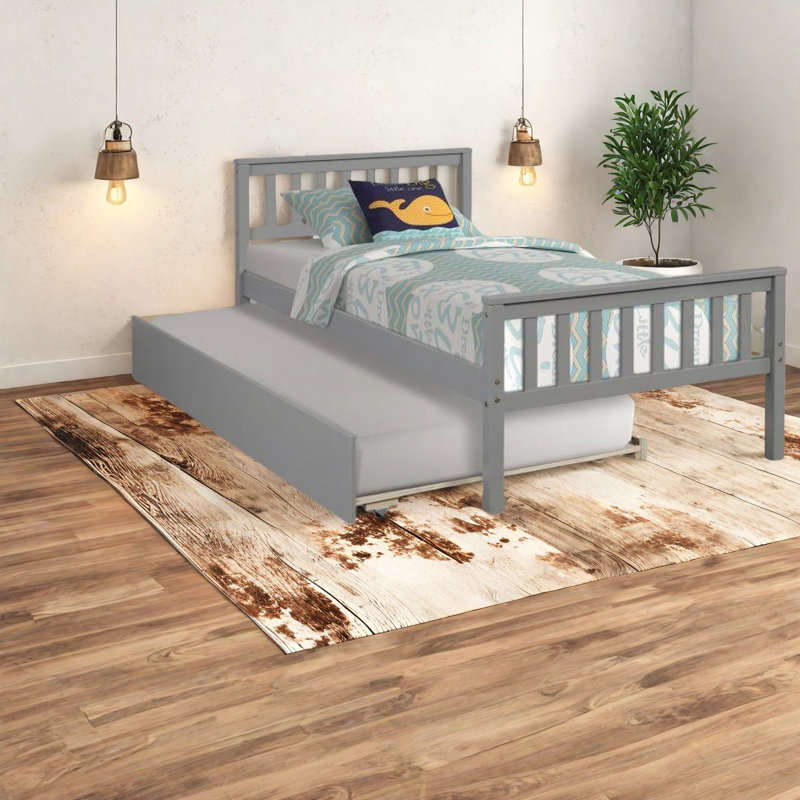 Lits simples peu encombrants avec structure et lit gigogne en bois gris pour les chambres modernes
