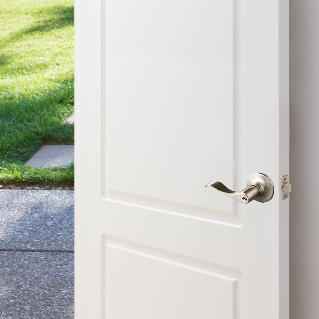 Stratford Satin Nickel Keyed Entry Door Lever with Universal 6-Way Latch Design House 