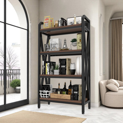 56.30'' Bakers Rack 4-Level Storage Shelves Metal And Wooden Kitchen Shelves, Kitchen Organizers And Storage, For Garage, Pantry, Bathroom, Closet , Length