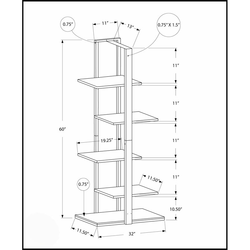 Contemporary 5-Tier Asymmetrical Zig-Zag Style Bookcase, Perfect For Modern Offices And Bedrooms, With Ample Storage And Display Space.