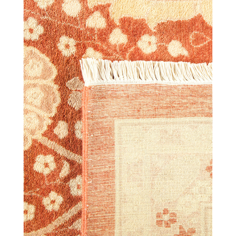 Tapis orange / ivoire en laine noué à la main de conception unique 8 pi 2 po x 10 pi 2 po Keenan