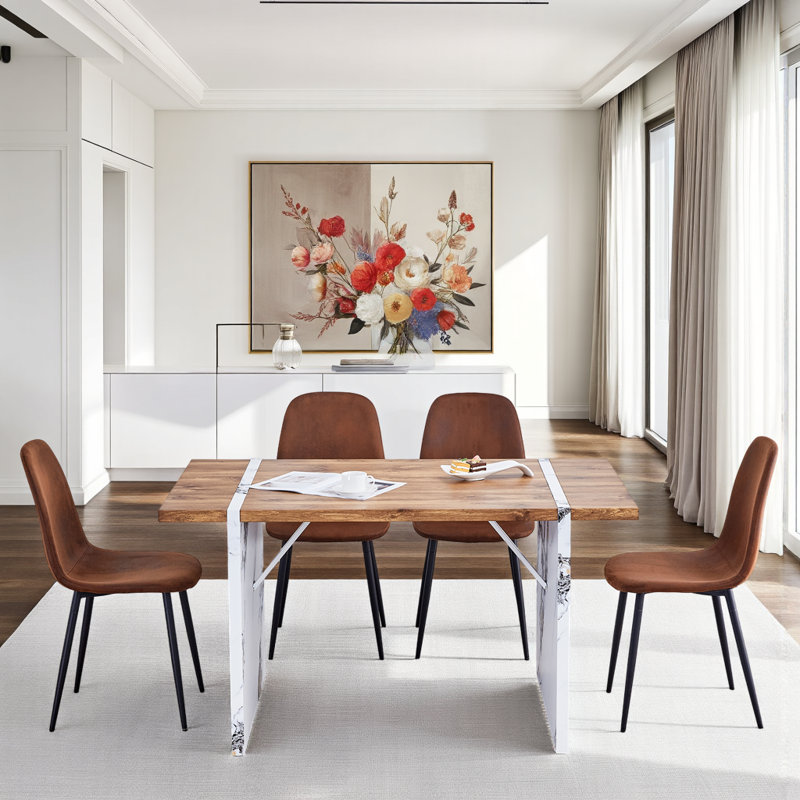 Ensemble de salle à manger en placage de bois 55 po avec 4 chaises, 55 po