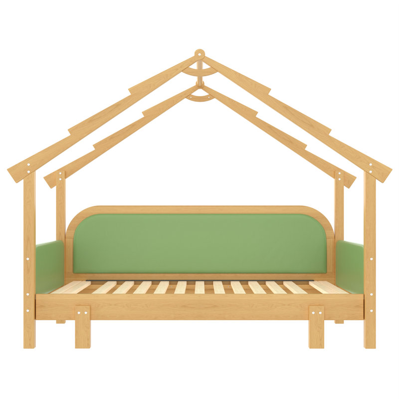Lit simple en bois dans une cabane dans un arbre avec rails à coussin souple, pour enfants, adolescents, filles, garçons, blanc