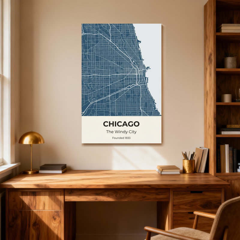 Scénario et paysages urbains, impression de carte de la ville de Chicago, H 40 po x l 28 po