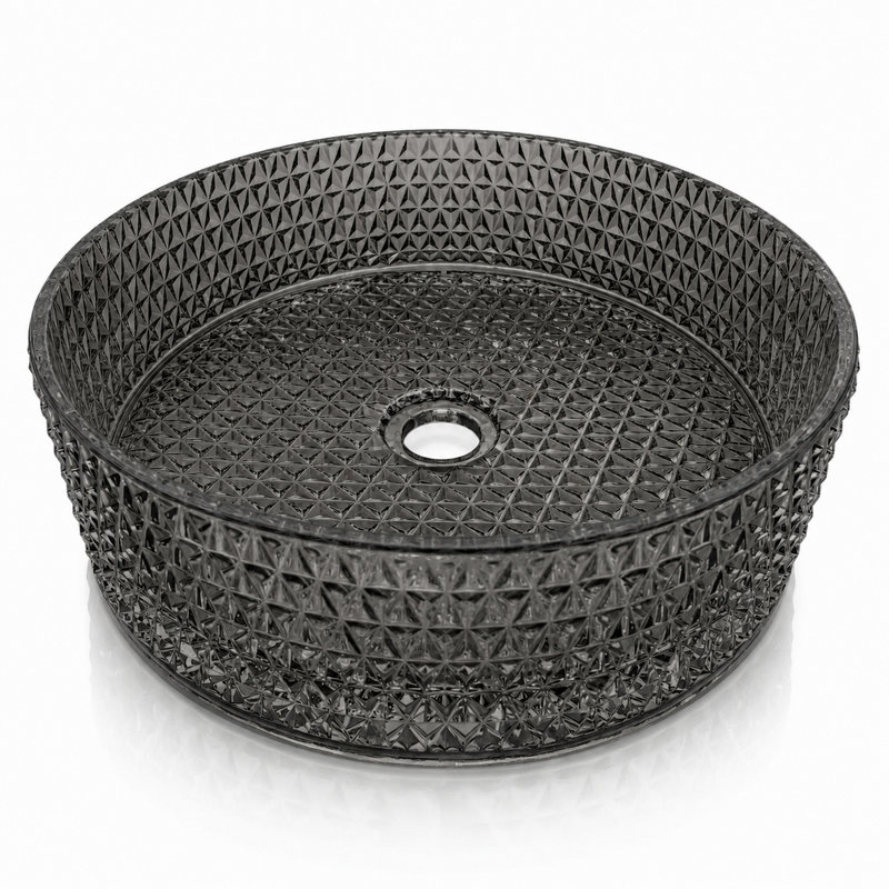Lavabo de salle de bain rond en verre texturé 16 po Scotch - Collection Timeless, 16", Gris