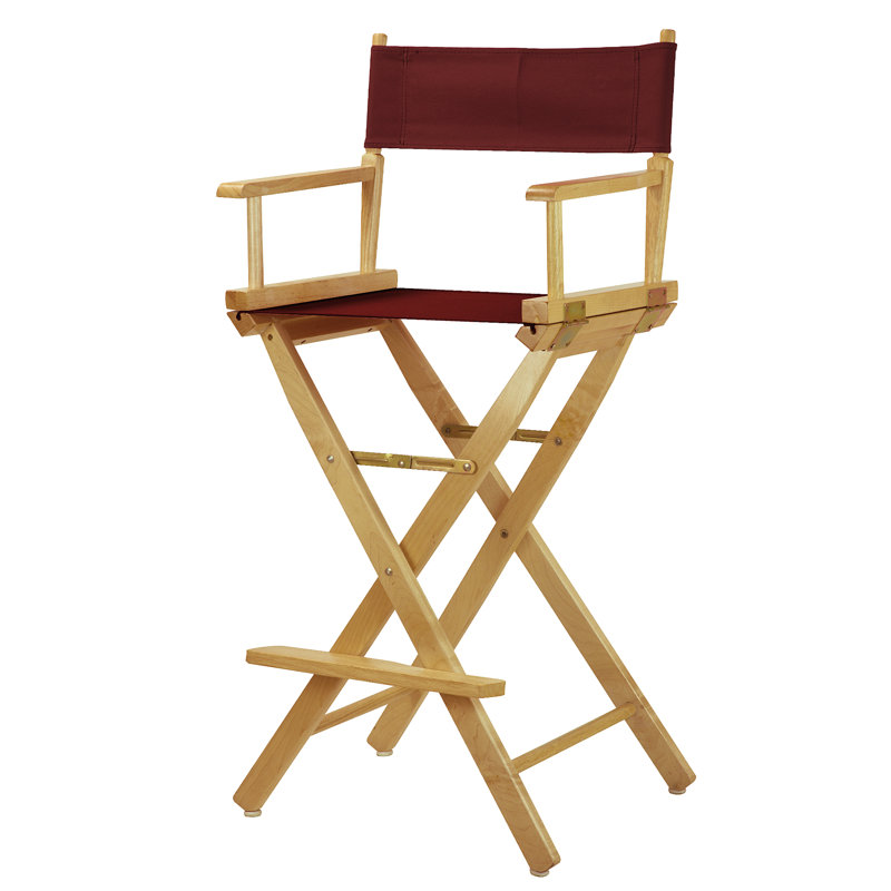 30" Folding Director Chair with Canvas, Natural, Burgundy