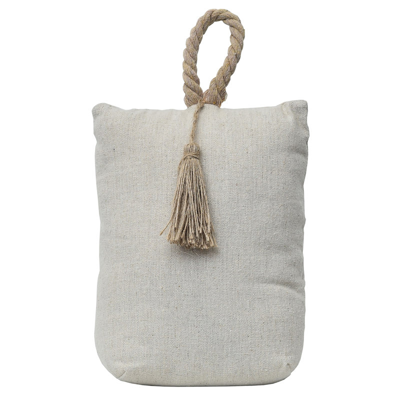 Natural Linen Weighted Door Stop with Beige Tassel