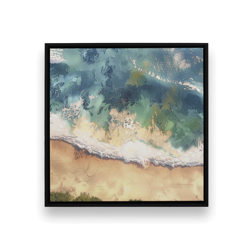 Reproduction aérienne de rivage sur toile par Azure Artisanal Studio, Cadre flottant noir satiné