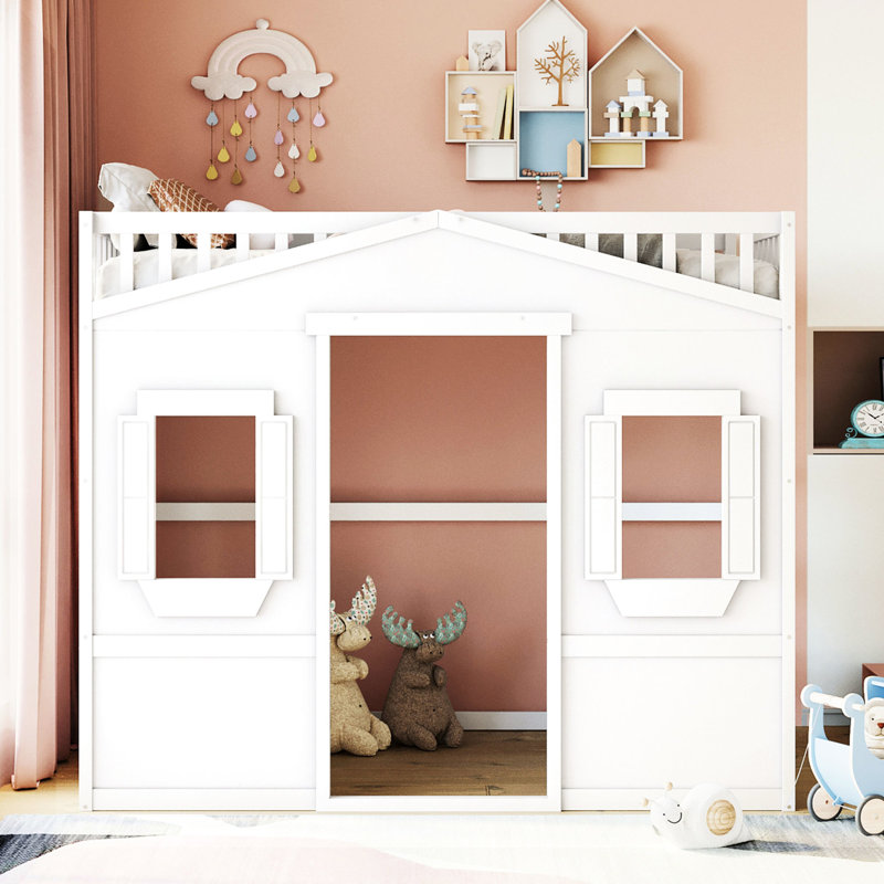 Lit mezzanine double avec lit en bois massif blanc pour une chambre à coucher paisible, Lit double, White