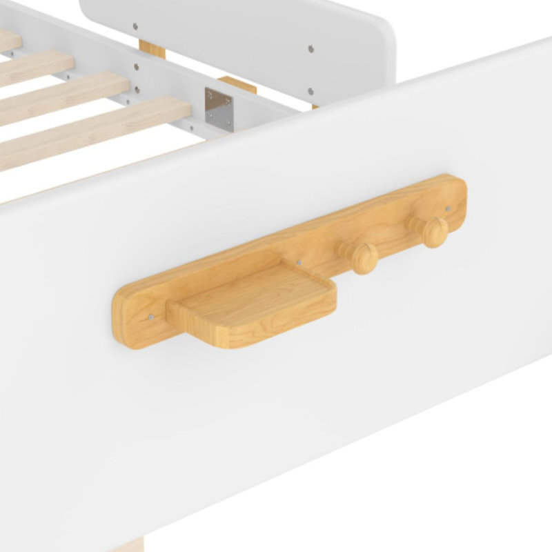 Lit plateforme double Bellemave avec tiroirs de rangement, cadre de lit plateforme en bois massif avec garde-corps, tablette et crochets, aucun sommier nécessaire