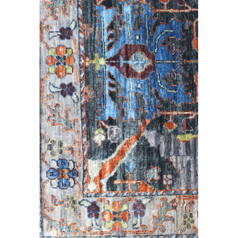 Arabesque Wool Southwestern Area Rug in Gray/Charcoal/Tangerine, Runner 2'8" x 10'8"