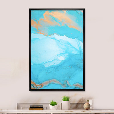 Encre liquide dorée turquoise et grise liquide IV - Décoration murale moderne et contemporaine en toile