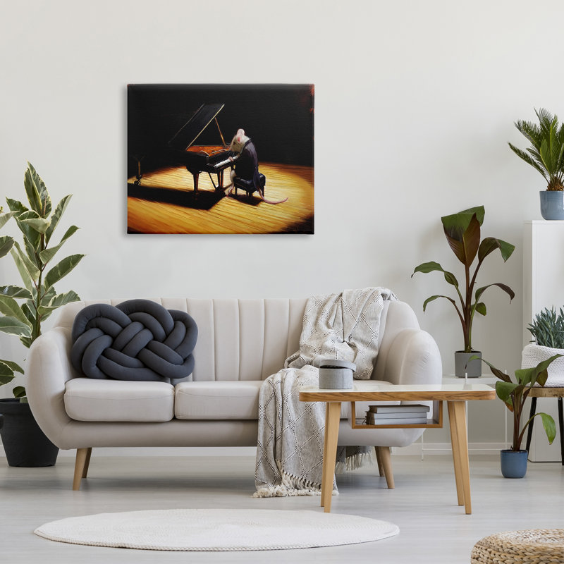 Souris, musicien jouant du piano à queue, projecteur par Lucia Heffernan - Peinture, Toile tendue