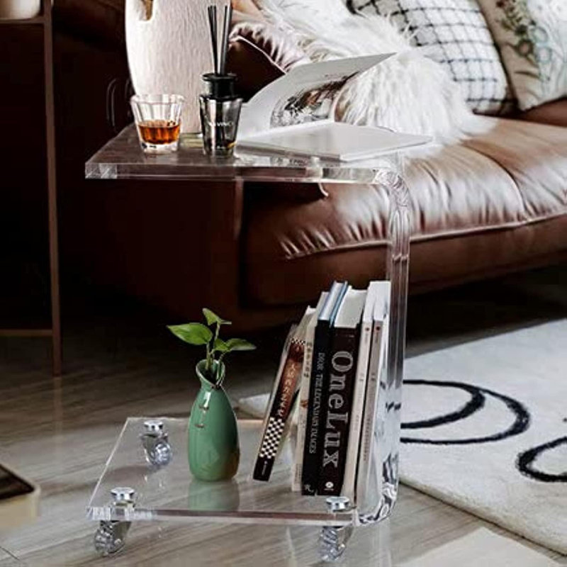 Acrylic Sofa Side Table, Snack Table On Wheels,Clear Rolling Table