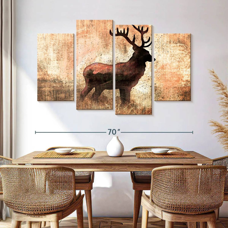 Cerf emblématique texturé 4 pièces, H 42 po x l 68 po x P 1,25 po