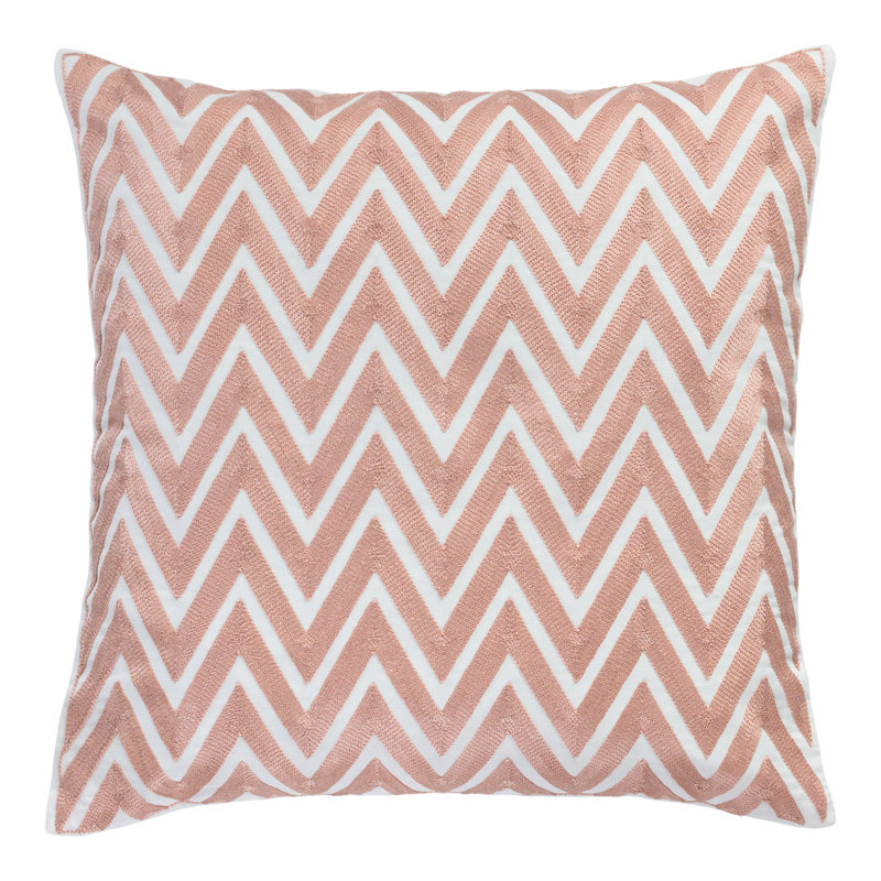 Embroidered Pillow Cover, Chevron, Pink/White