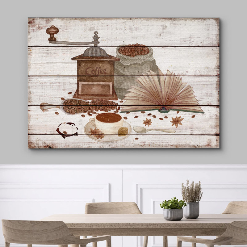 Panneau de bois effet moulin à café grains de café nourriture et cuisine cuisine moderne Art mural décoration rustique