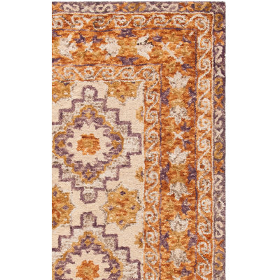 Handmade Tufted Wool/Cotton Orange/Beige Rug