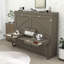 Grand lit escamotable mural en bois avec bureau de coiffeuse, miroir et 2 tiroirs-298041314