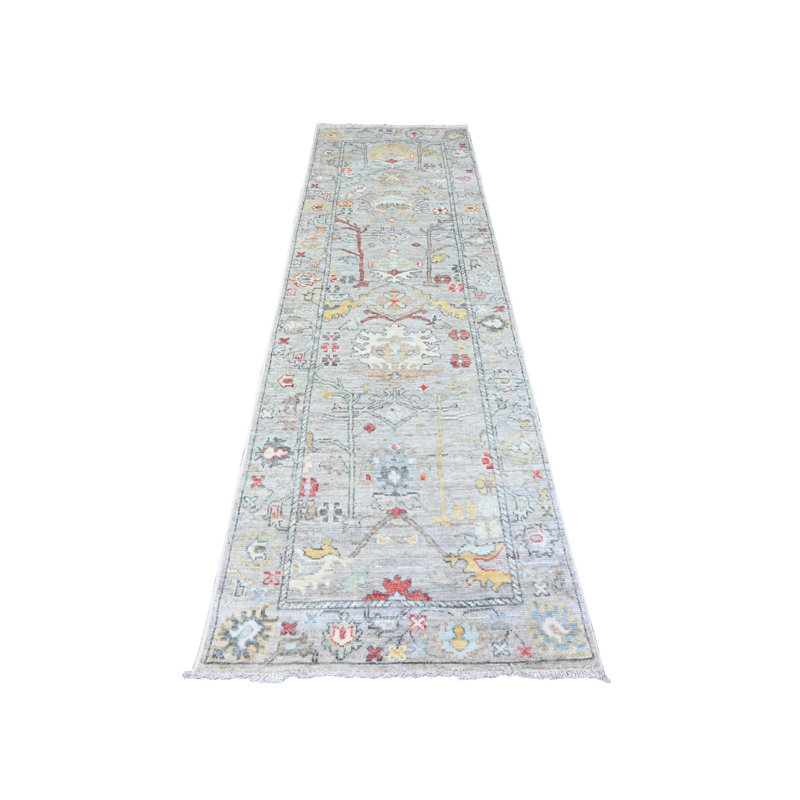 Tapis de couloir gris en laine noué à la main 3 pi 1 po x 10 pi 6 po Angora Oushak E2BA8139C990432A887DD956FA024353
