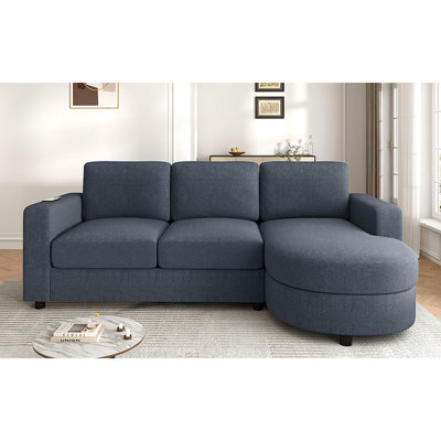 Modern Sectional Sofa 84.6" L-Shaped Sofa Couch With A Curved Chaise Lounge, USB Ports And Side Storage Pockets For Living Room