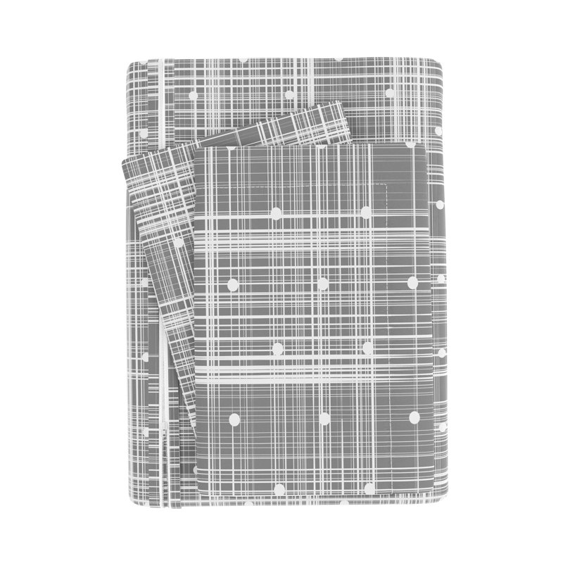 Gray Polka Dot Microfiber Queen Duvet Cover Set with Shams