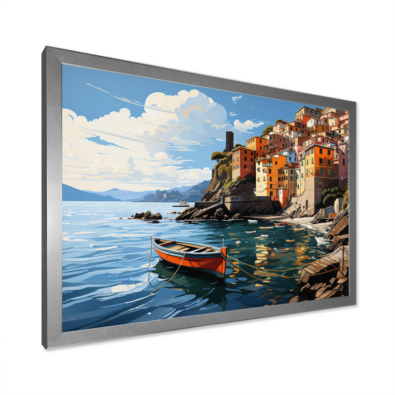 «Beige Italy Cinque Terre I» sur toile, Cadre simple gris, H 12 po x l 20 po x P 1 po