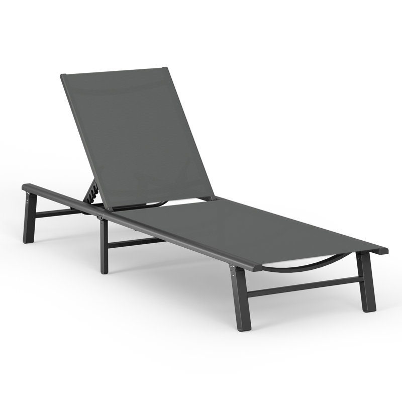 Outdoor Patio Aluminum Chaise Lounge With Adjustable Reclining Back, Gray