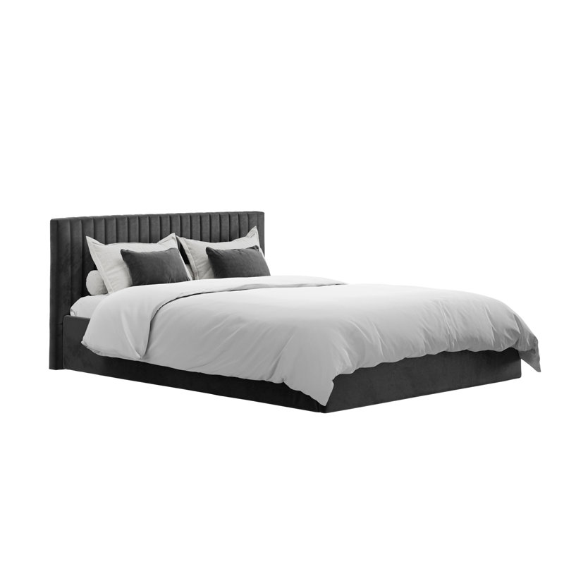 BERLIN UPHOLSTERED END LIFT OTTOMAN STORAGE BED, Double (4'6), Black