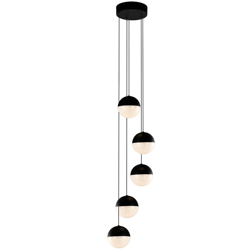 Ravello 5-Light Height Adjustable ETL Certified Integrated LED Chandelier with Globe Shades, Black
