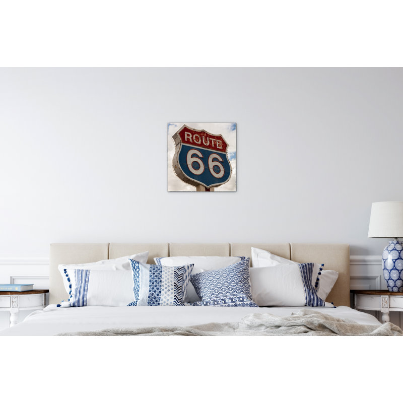 Route 66 Sign by Art Studio 58x58 Cm Frameless Panel Lightweight Ready to Hang, MetalArt Materic