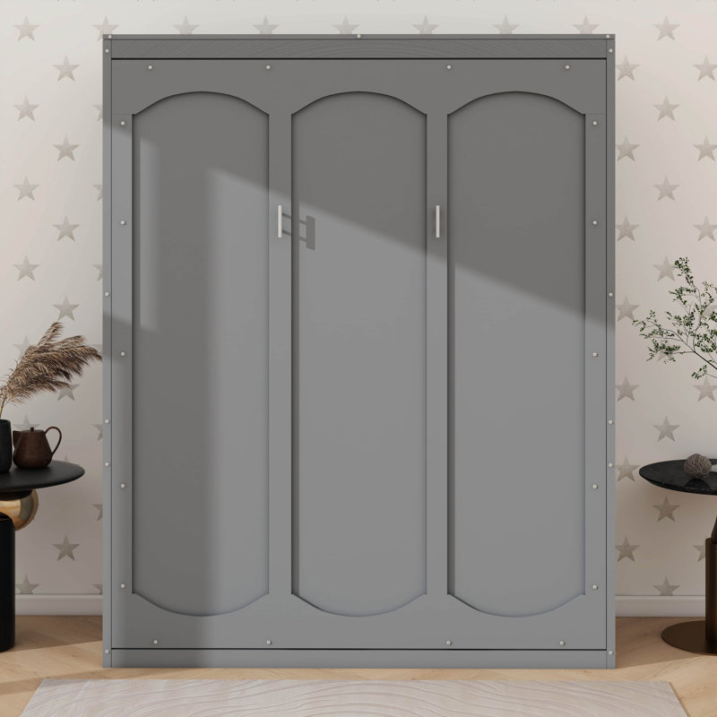 Practical Murphy Bed With Built-In Shelving Units, Gray