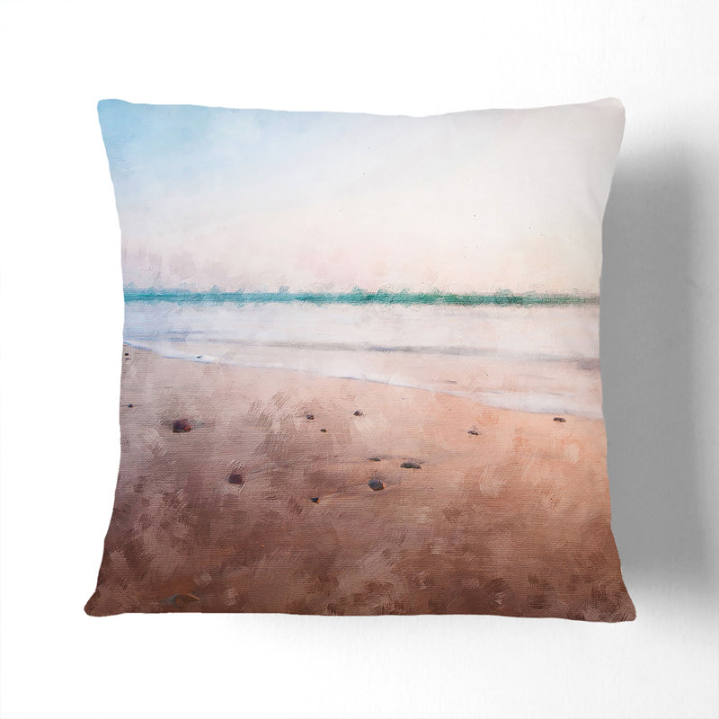 Freshwater West Beach in Wales Painting Cushion with Filling, 40cm H x 40cm W x 15cm D, Black