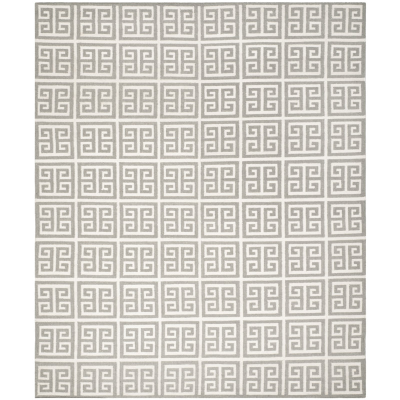 Tapis géométrique ivoire en laine / coton tissé à la main Rodgers, Rectangle 10 pi x 14 pi