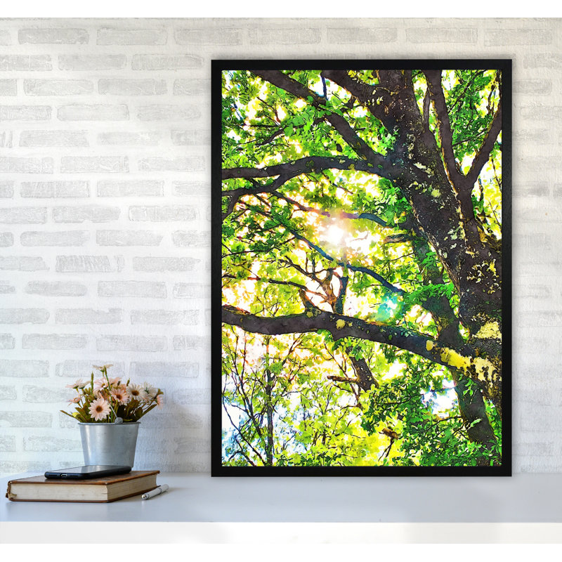 Sun Through Green Leaves - Print on Canvas, Black Framed, 88cm H x 64cm W x 3cm D